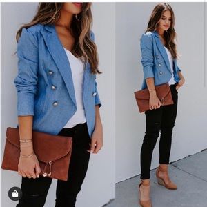 NEW VICI MARTHA’S VINEYARD DOUBLE BREASTED CHAMBRAY BLAZER, S